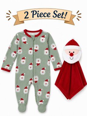 NWT Baby Essentials Christmas Gift Set Baby Boy 6M Sleeper & Santa Lovey